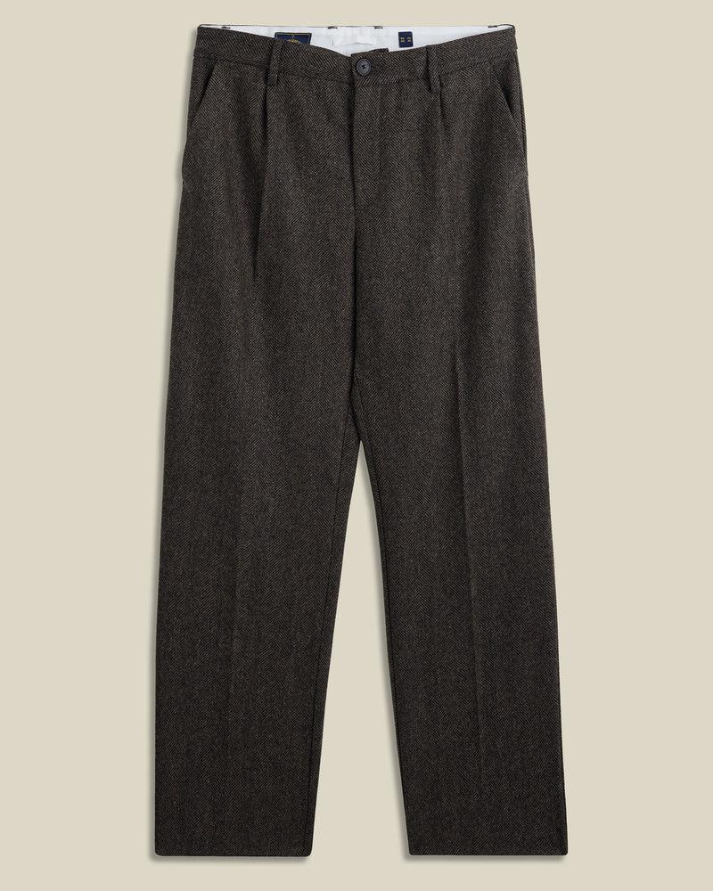 portuguese flannel Wool Herringbone Single Pleat Trousers - Brown