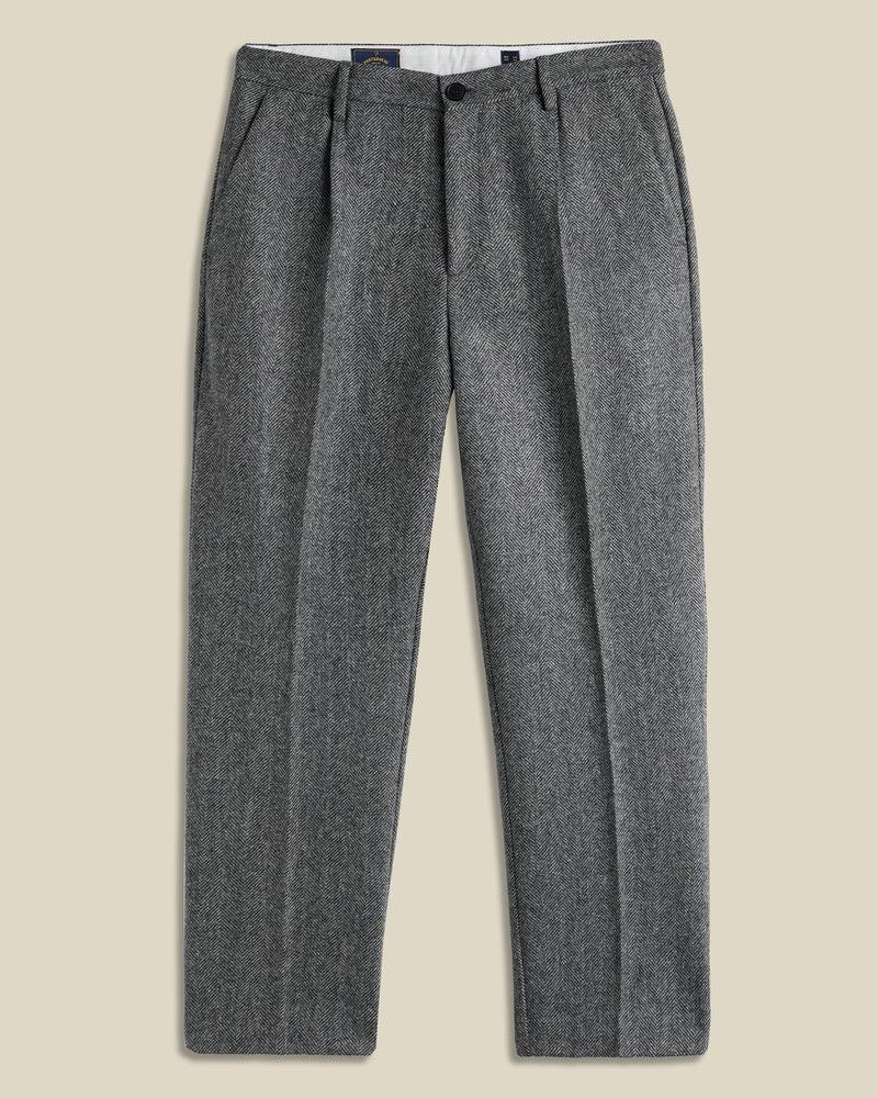 portuguese flannel Wool Herringbone Single Pleat Trousers - Grey