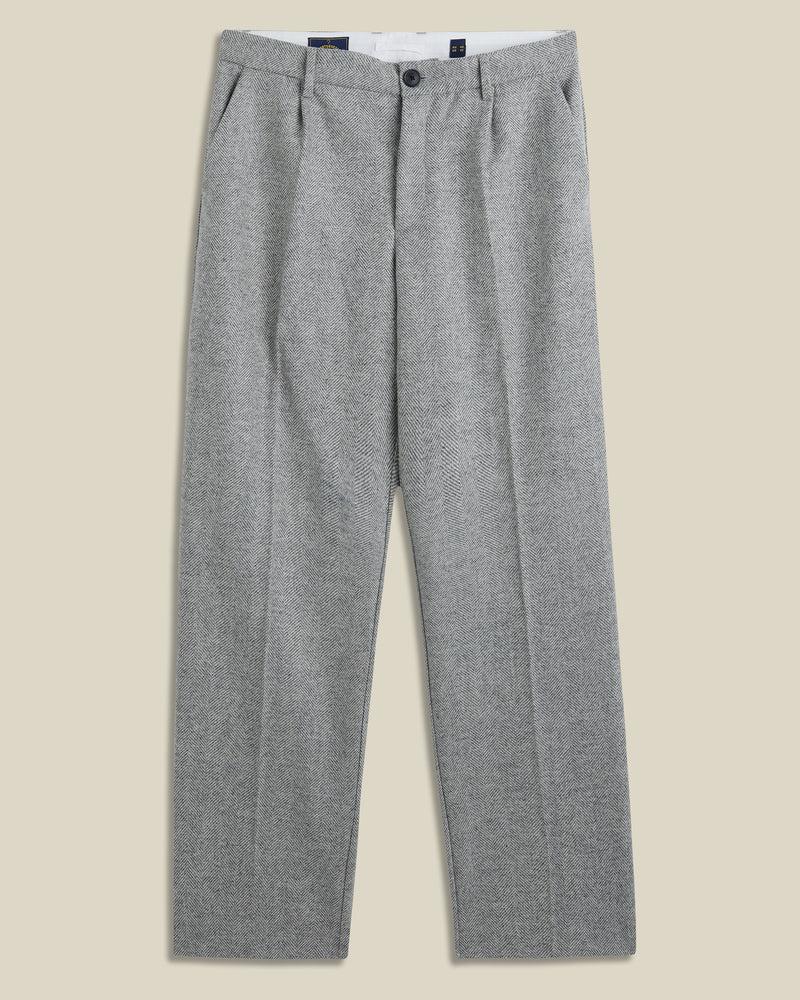 portuguese flannel Wool Herringbone Single Pleat Trousers - Light Grey