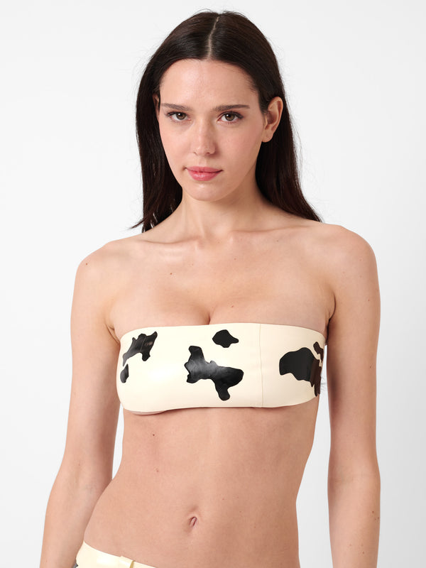 Poster Girl Bronco Latex Bandeau Top Black & White Cow Print