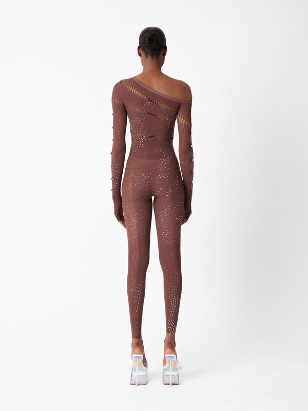 Poster Girl Ivy Long Rhinestone Jumpsuit Old Money Brown