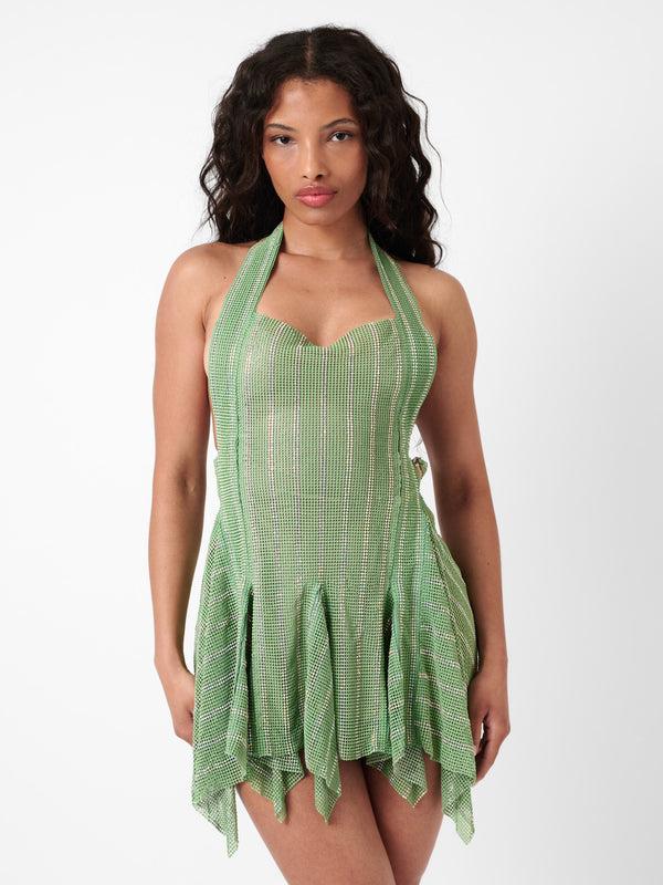 Poster Girl Limited Edition Munroe Rhinestone Dress In Stripe Billionaire Green