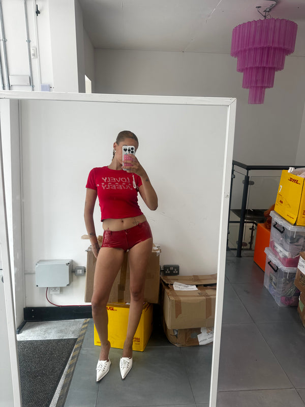 Poster Girl Agnes Latex Shorts Red