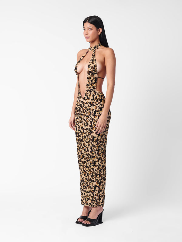 Poster Girl Bare Dress Beige Leopard Print
