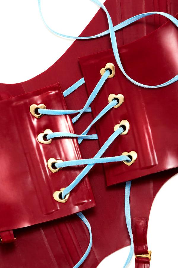 Poster Girl Hook Latex Waspie Corset Burgundy