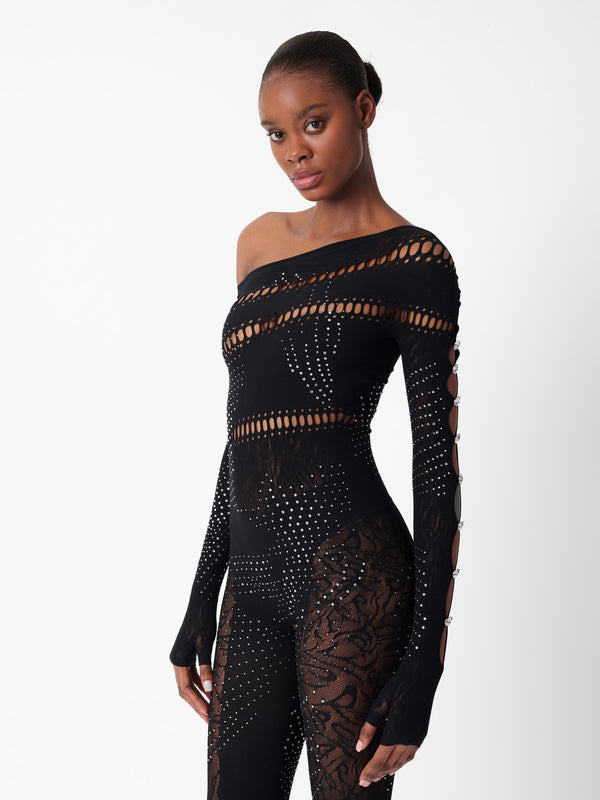 Poster Girl Ivy Long Rhinestone Jumpsuit Black