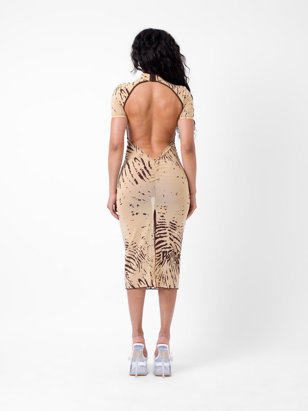 Poster Girl Knockout Dress Beige Zebra Print