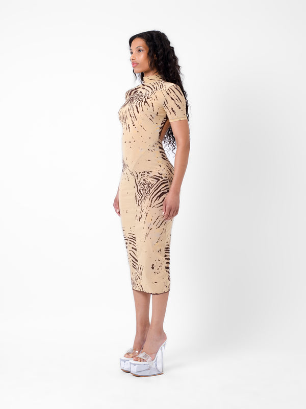 Poster Girl Knockout Dress Beige Zebra Print
