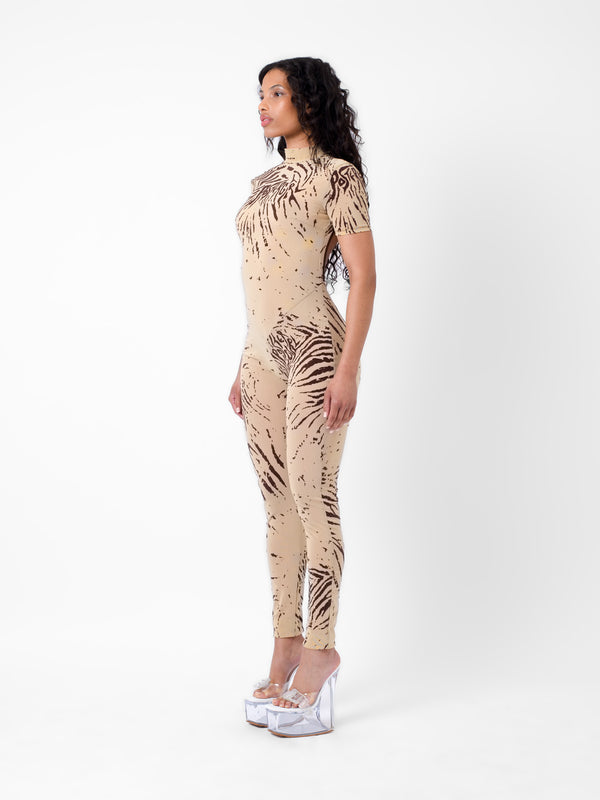 Poster Girl Knockout Jumpsuit Beige Zebra Print