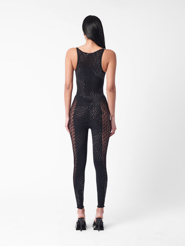 Poster Girl Rhinestoned Janice Jumpsuit Jet Black