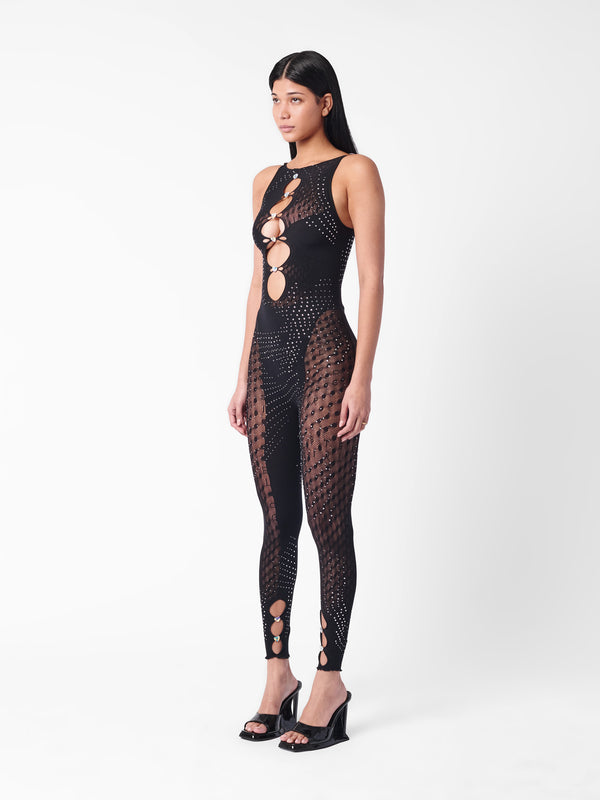 Poster Girl Rhinestoned Janice Jumpsuit Jet Black