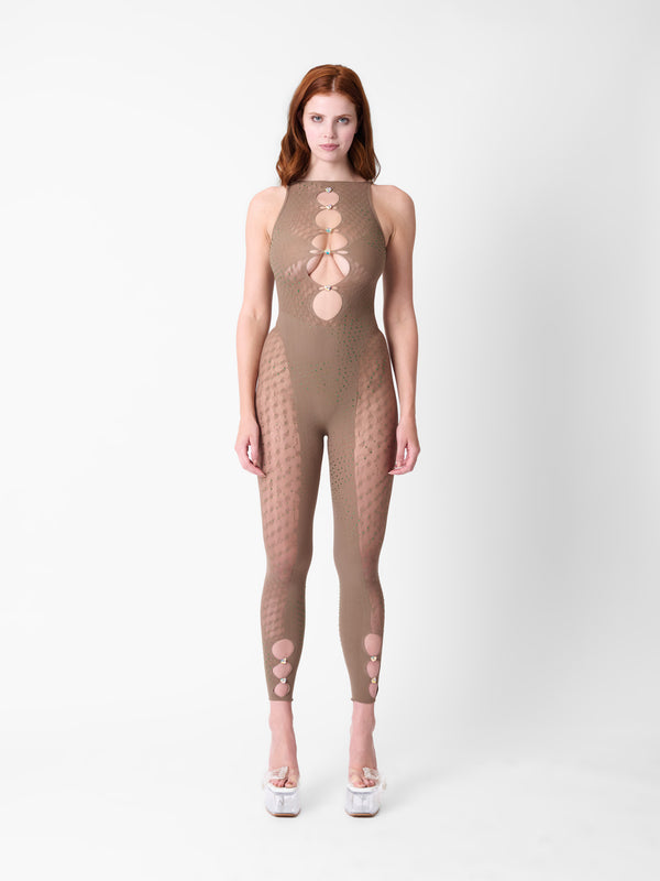 poster girl Rhinestoned Janice Jumpsuit Truffle