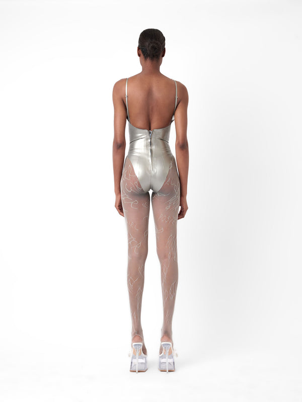 Poster Girl Roast Latex Bodysuit Silver