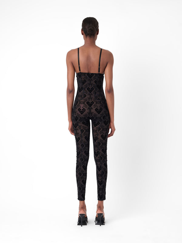 Poster Girl Scarlett Jumpsuit Flocked Mesh Black
