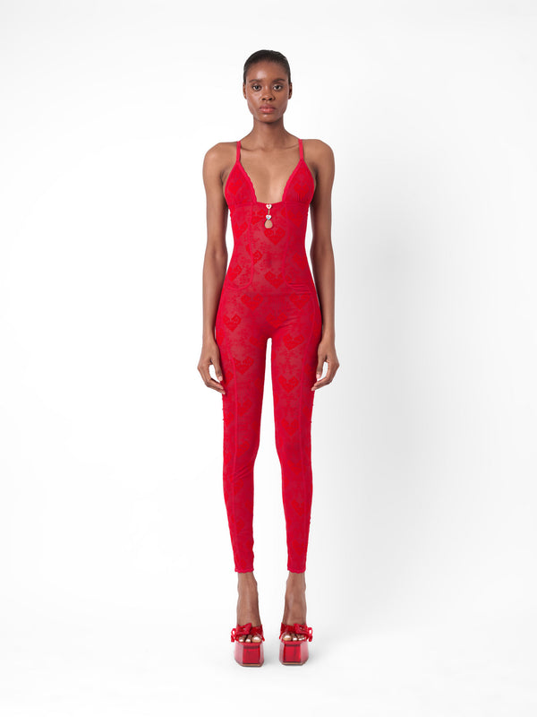 poster girl Scarlett Jumpsuit Flocked Mesh Red