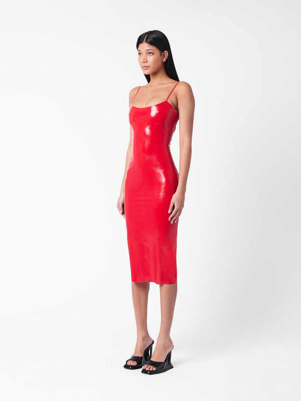 Poster Girl Whistle Latex Midi Dress Red