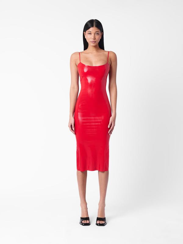 poster girl Whistle Latex Midi Dress Red