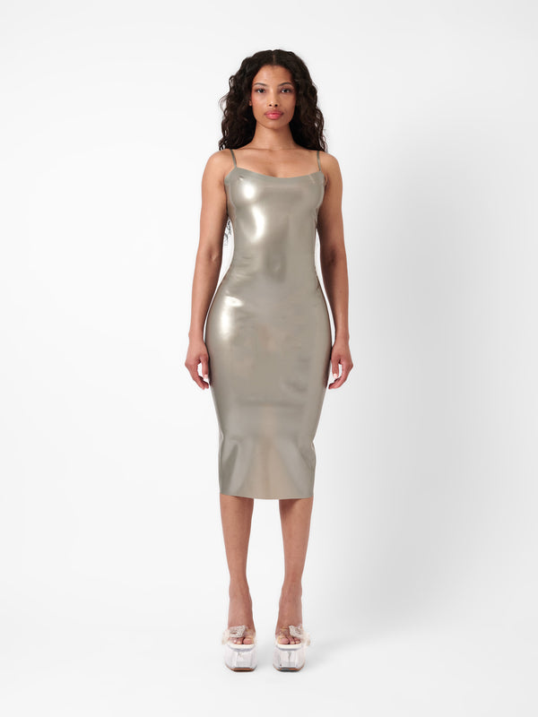 poster girl Whistle Latex Midi Dress Silver