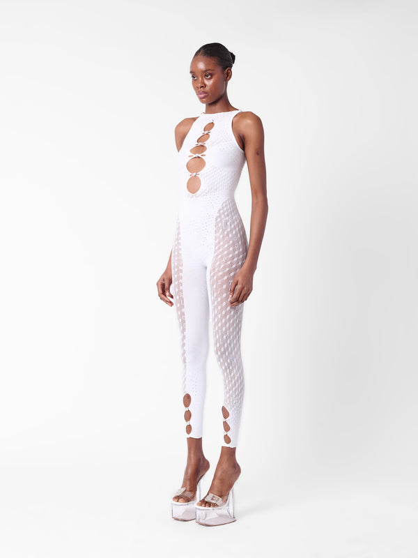Poster Girl Rhinestoned Janice Jumpsuit Optic White