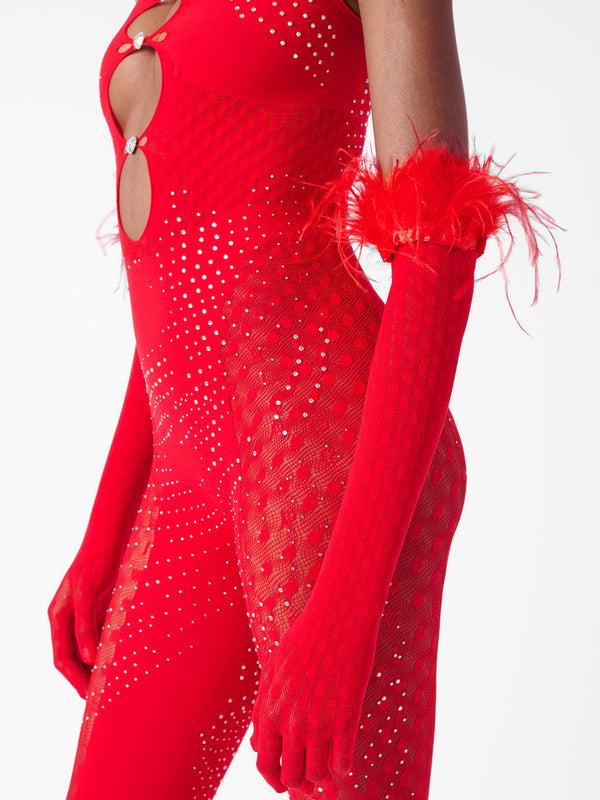 Poster Girl Rhinestoned Janice Jumpsuit X Gloves Heartbreaker