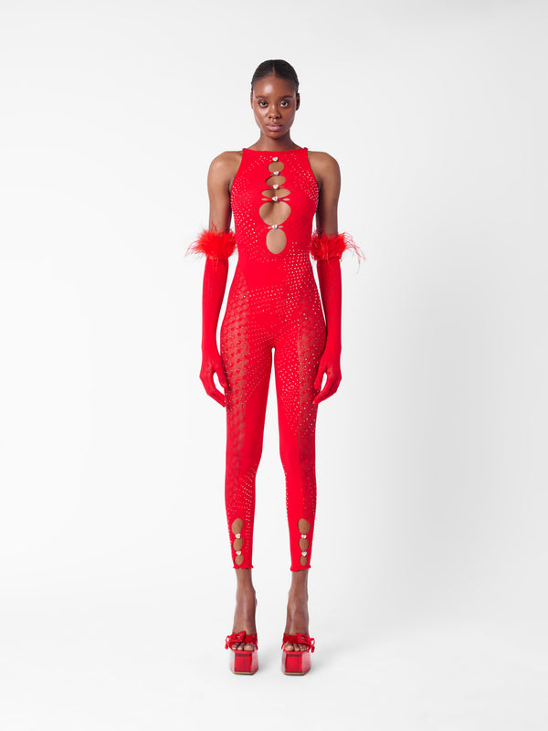 poster girl Rhinestoned Janice Jumpsuit X Gloves Heartbreaker