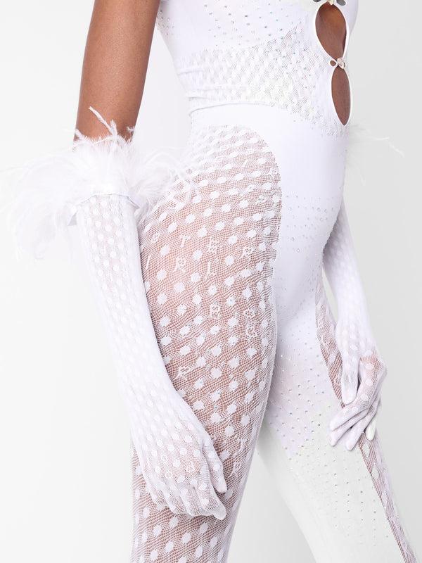Poster Girl Rhinestoned Janice Jumpsuit X Gloves Set Optic White
