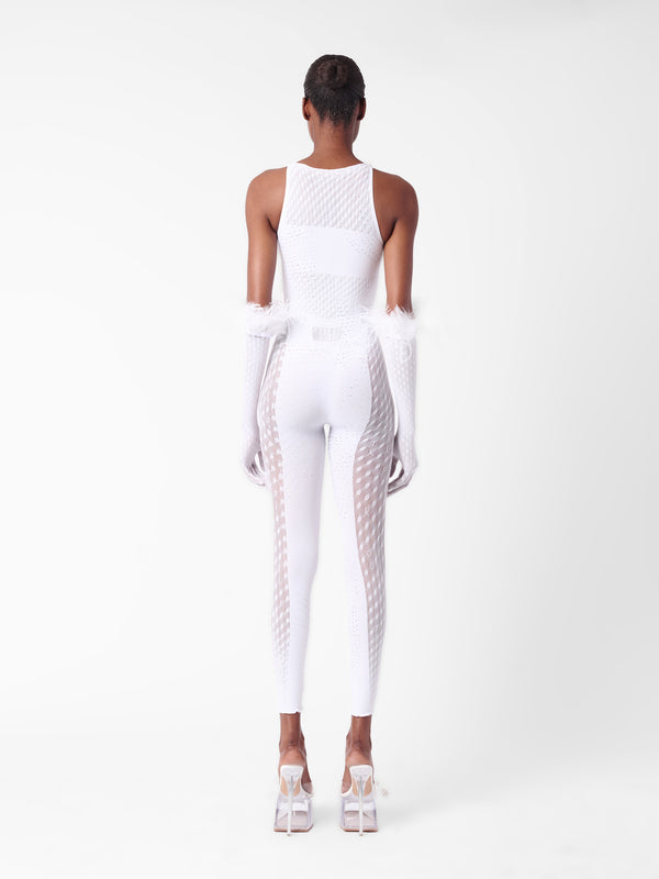 Poster Girl Rhinestoned Janice Jumpsuit X Gloves Set Optic White