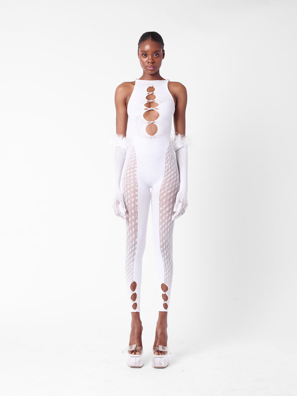 poster girl Rhinestoned Janice Jumpsuit X Gloves Set Optic White