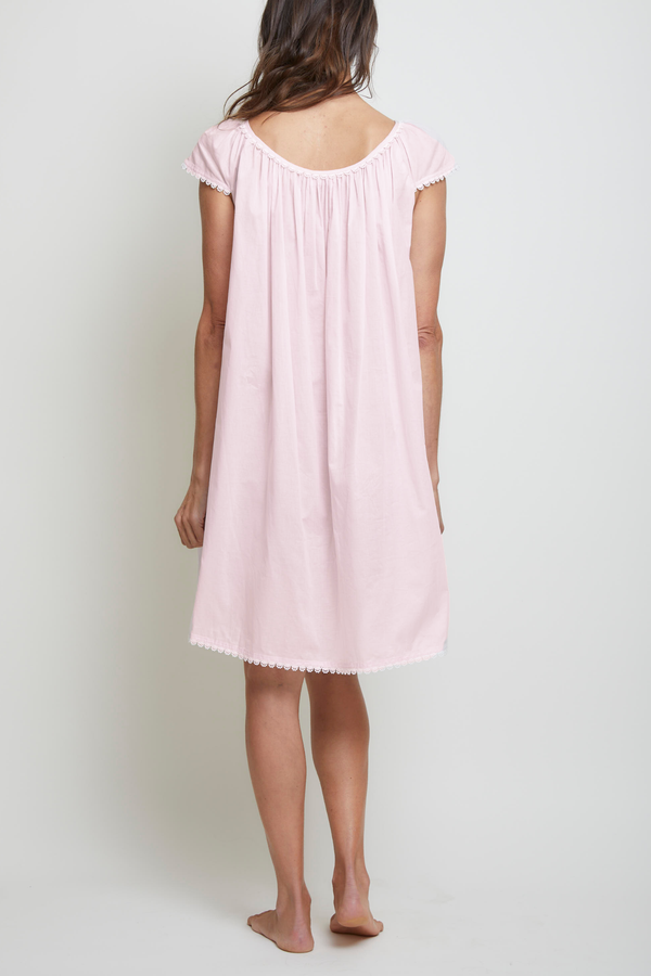 Pour Les Femmes Cotton Nightgown With Flower Trim - Pink