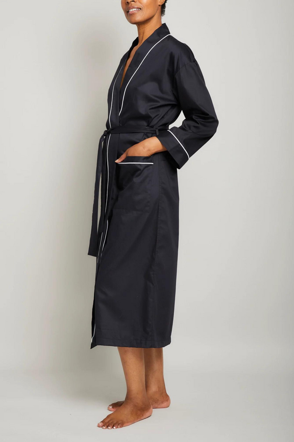 Pour Les Femmes Cotton Sateen Robe With Contrast Piping-black
