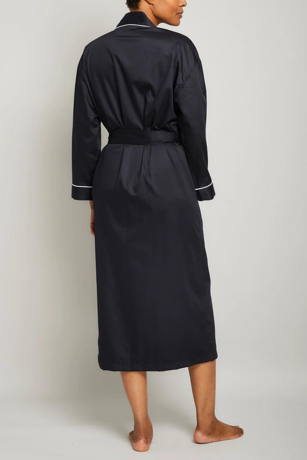Pour Les Femmes Cotton Sateen Robe With Contrast Piping-black
