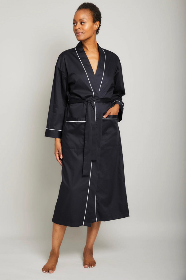 Pour Les Femmes Cotton Sateen Robe With Contrast Piping-black