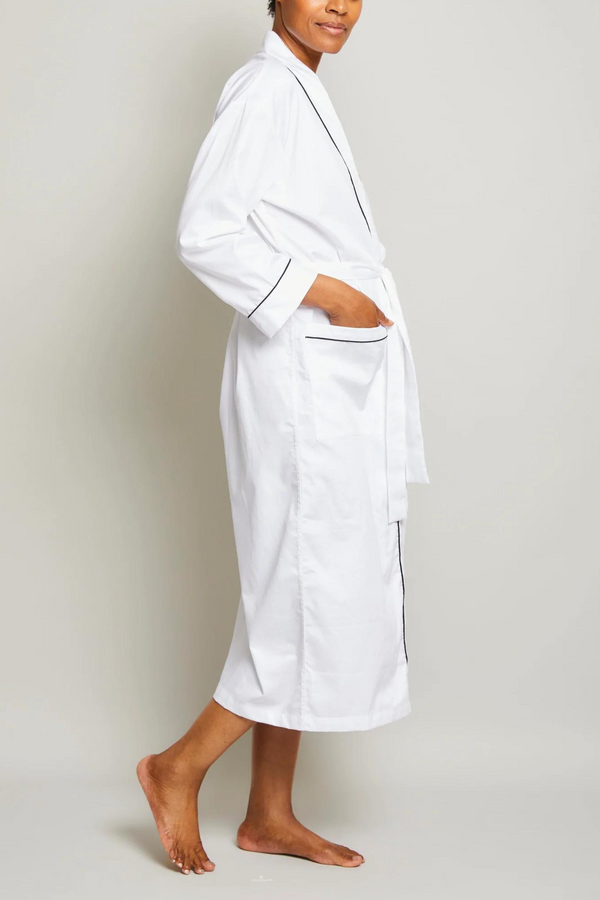 Pour Les Femmes Cotton Sateen Robe With Contrast Piping - White