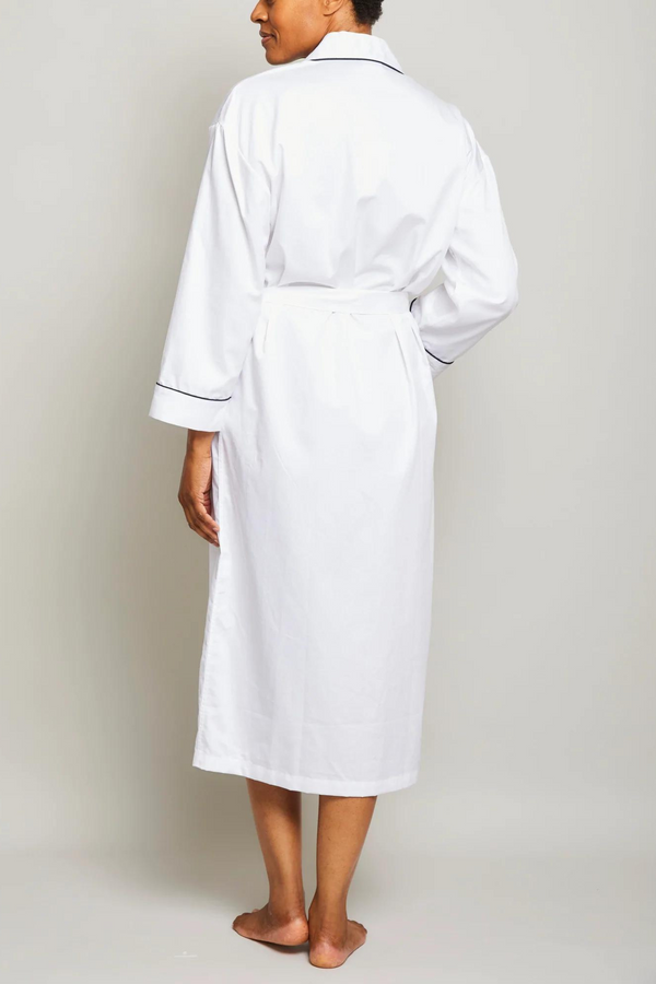 Pour Les Femmes Cotton Sateen Robe With Contrast Piping - White