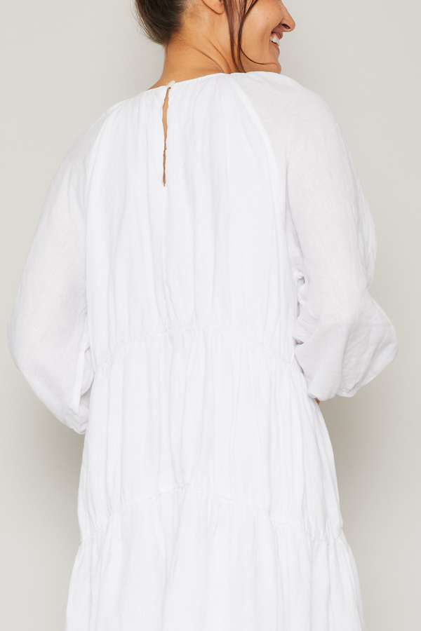 Pour Les Femmes Karina Long Sleeve Linen Ruffle Dress