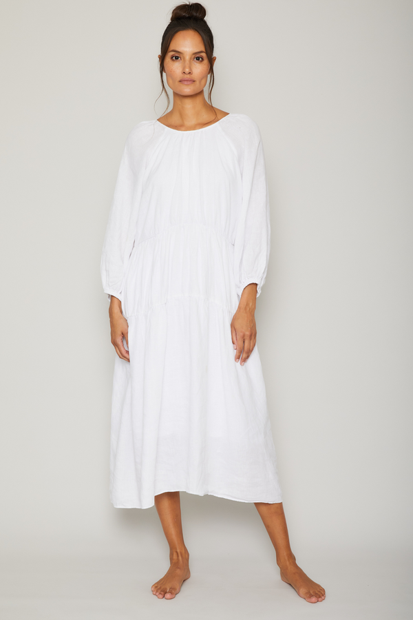 Pour Les Femmes Karina Long Sleeve Linen Ruffle Dress