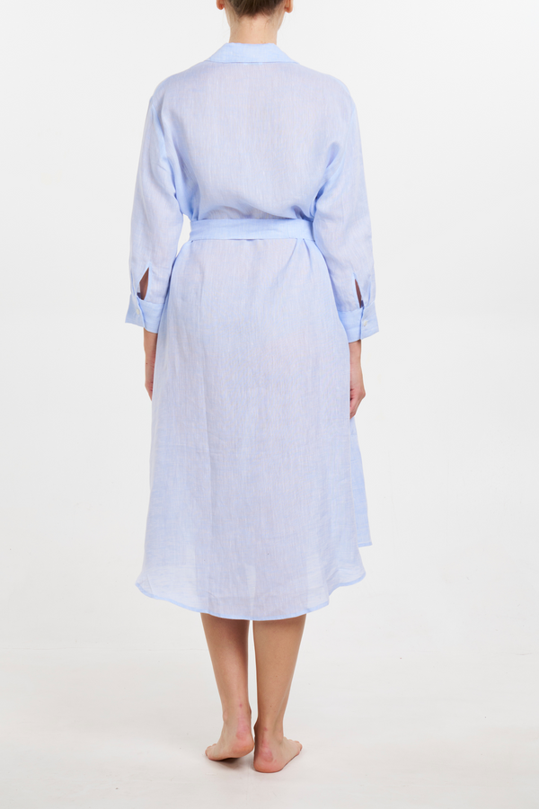 Pour Les Femmes Linen Button Front Dress - Light Blue