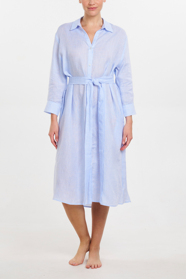 pour les femmes Linen Button Front Dress - Light Blue