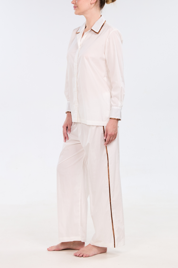 Pour Les Femmes Long Sleeve Lounge Set With Contrast Trim-Tobacco