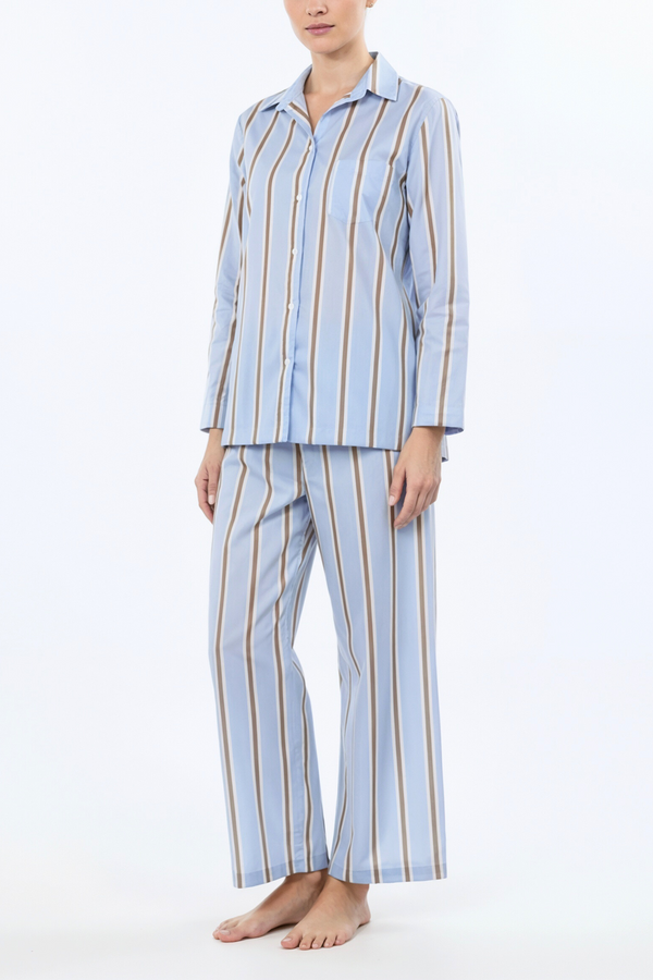 Pour Les Femmes Long Sleeve Pajama Set - Blue Tobacco Stripe