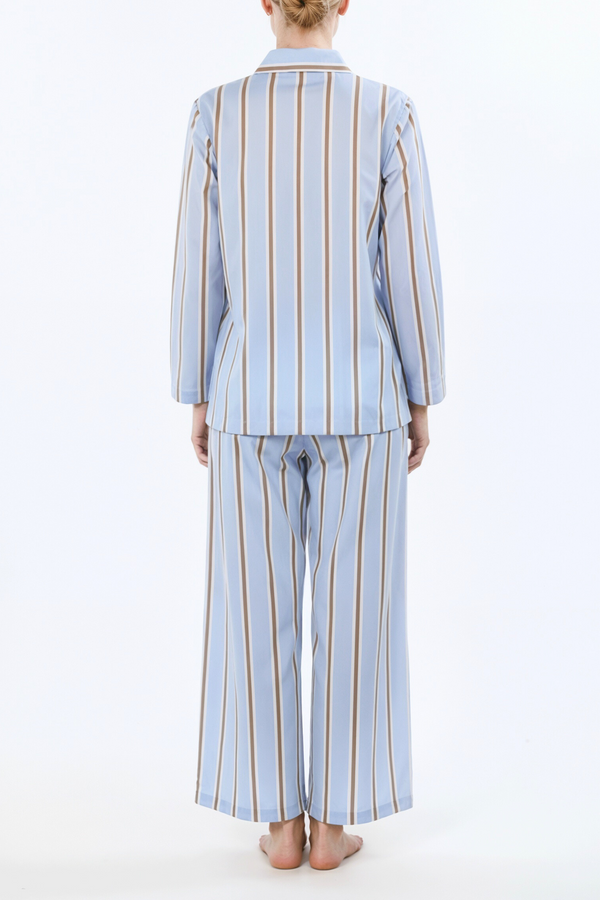 Pour Les Femmes Long Sleeve Pajama Set - Blue Tobacco Stripe