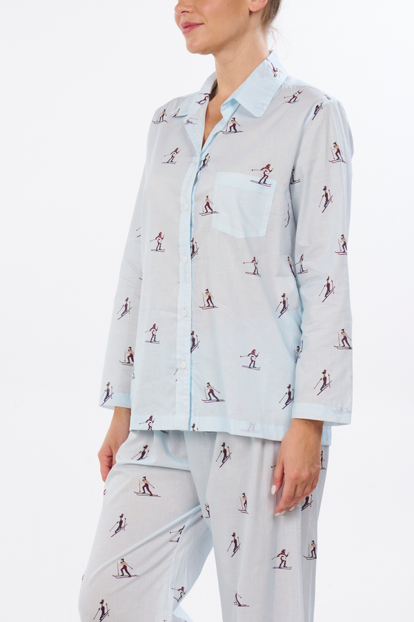 Pour Les Femmes Long Sleeve Pajama Set - Cross Country Skiers