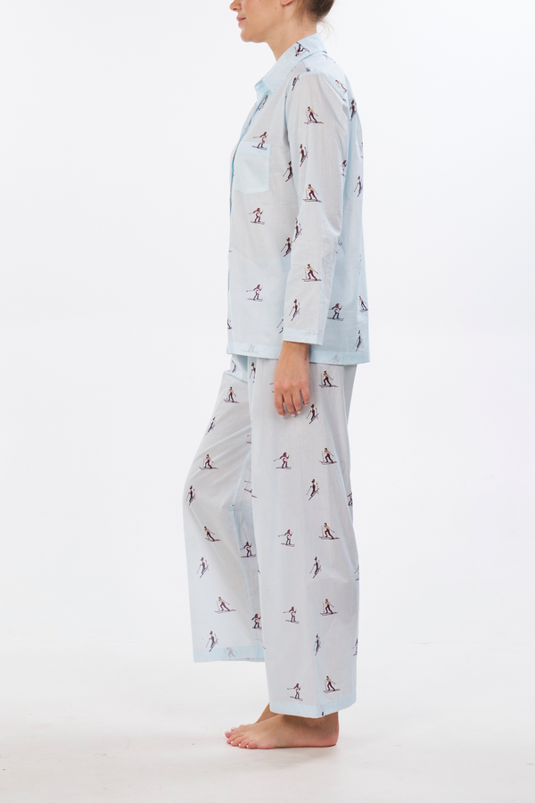 Pour Les Femmes Long Sleeve Pajama Set - Cross Country Skiers