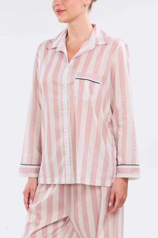 Pour Les Femmes Long Sleeve Pajama Set - Dolce Vita Piped In Navy