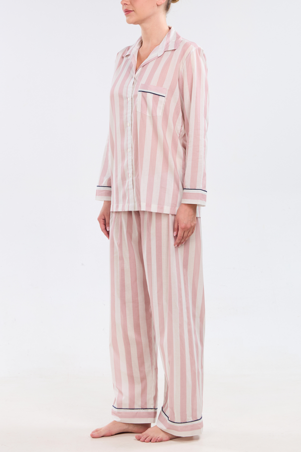 Pour Les Femmes Long Sleeve Pajama Set - Dolce Vita Piped In Navy