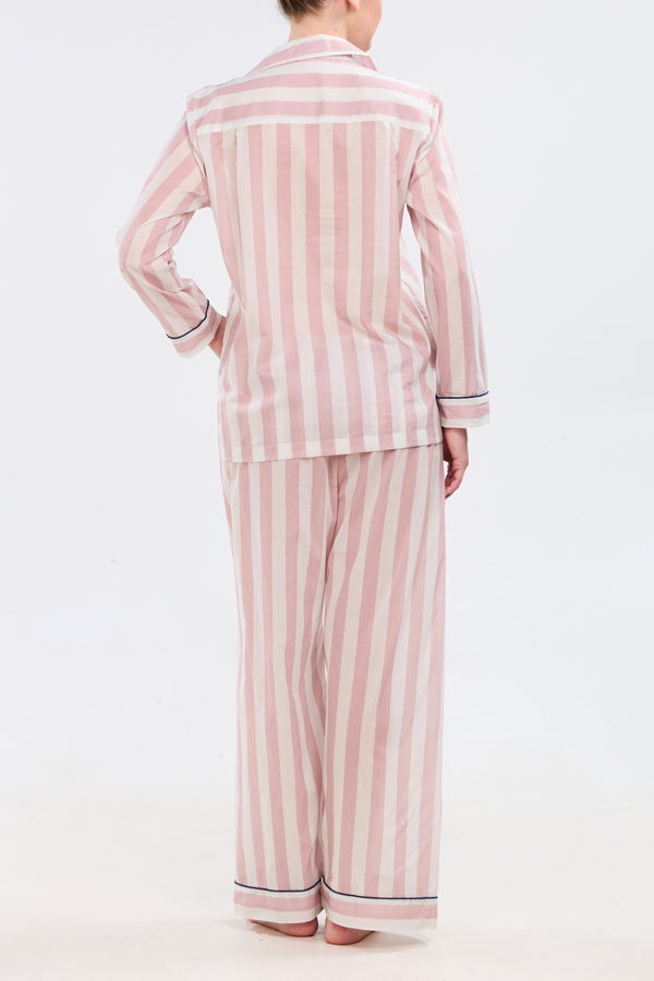 Pour Les Femmes Long Sleeve Pajama Set - Dolce Vita Piped In Navy