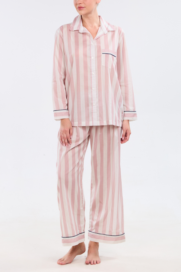 pour les femmes Long Sleeve Pajama Set - Dolce Vita piped in Navy