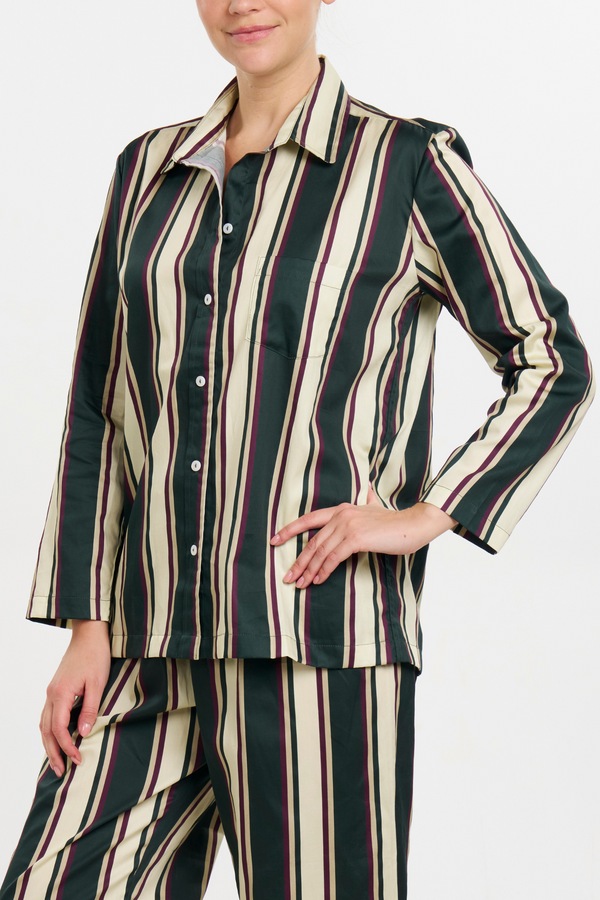 Pour Les Femmes Long Sleeve Pajama Set With Cropped Pants - Equestrian Stripe