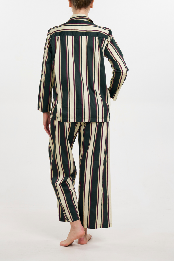 Pour Les Femmes Long Sleeve Pajama Set With Cropped Pants - Equestrian Stripe