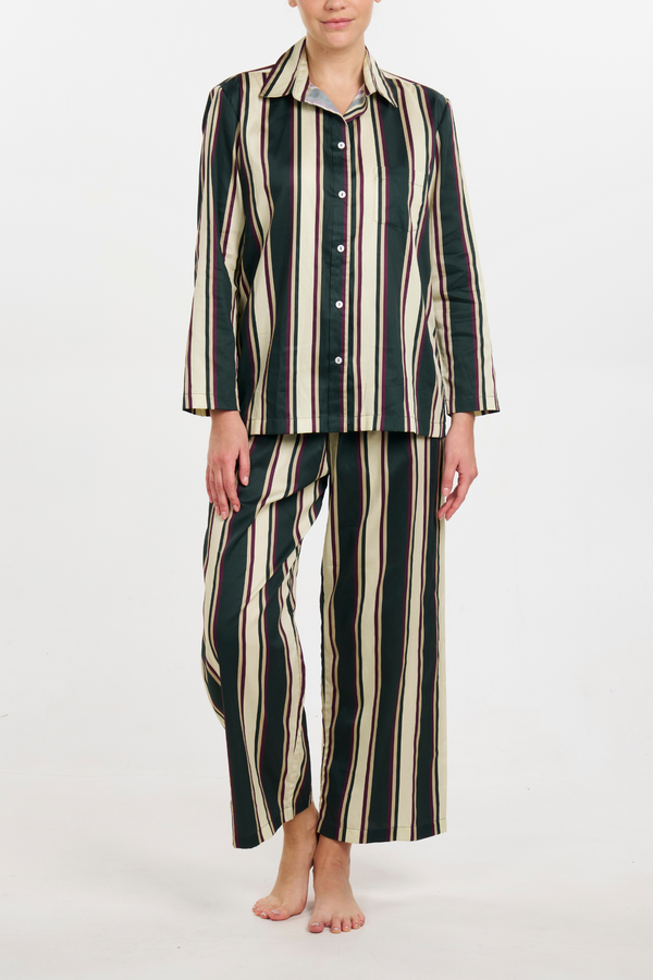 pour les femmes Long Sleeve Pajama Set with Cropped Pants - Equestrian Stripe